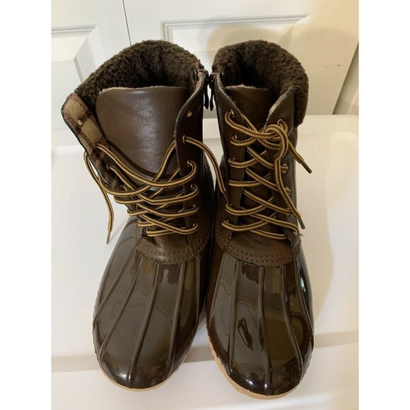 H2K Woman’s Duck Boots Shoes Sz 10 Brown Zip Lace-up waterproof - Picture 8 of 10